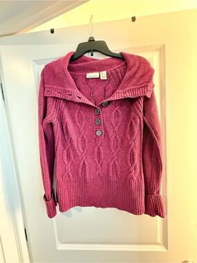 Dkny Rose Pink Cable-Knit Button Collar Sweater